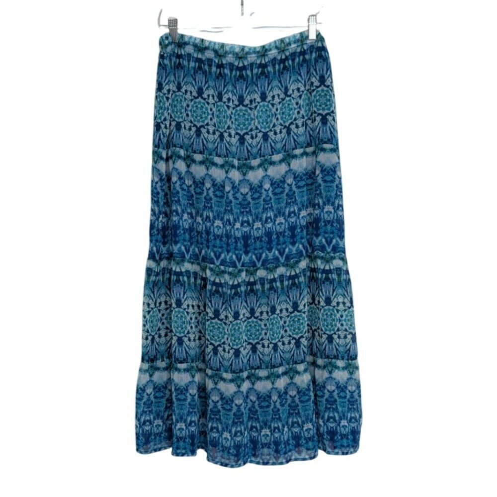 Christopher & Banks Maxi Skirt Womens Size Large Blue Chiffon Tiered Pull On